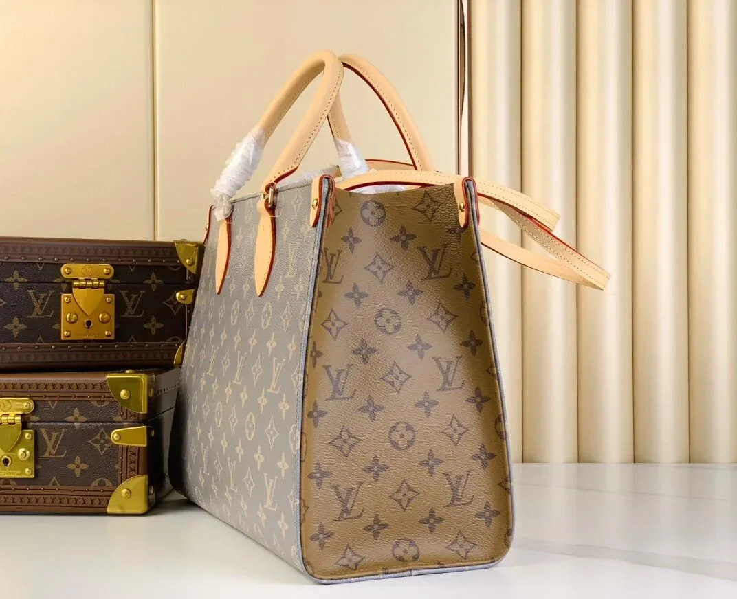 Louis Vuitton Onthego MM Tote Bag in Trianon Grey Gold Hardware