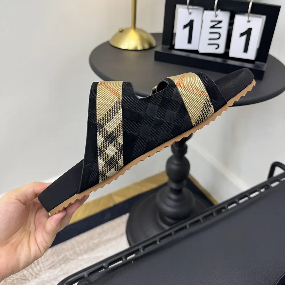 Burberry Check Suede Urchin Sandals for Unisex in Black Burberry Check Suede Urchin Sandals for Unisex in Black