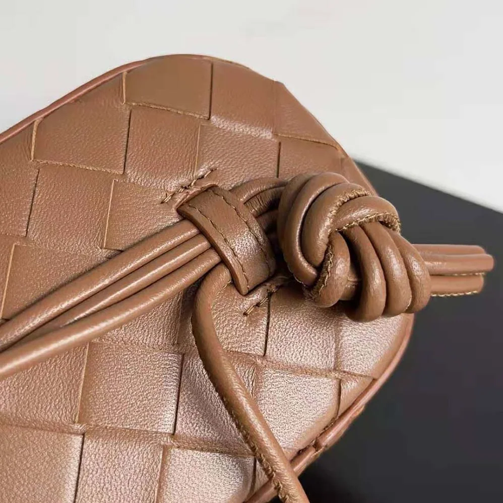 Bottega Veneta Mini Intrecciato Leather Vanity Case with Cross-Body Strap for Women in Brown
