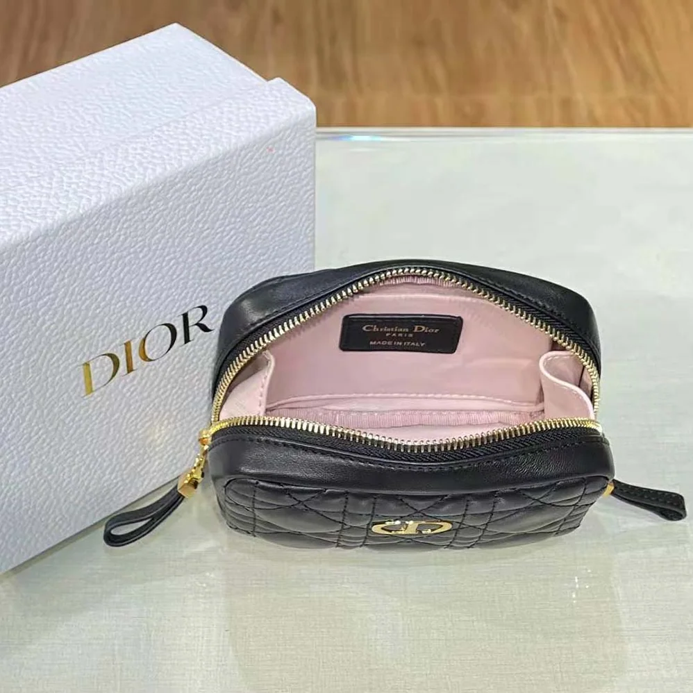 Dior Small Dior Caro Zipped Pouch Black Cannage Lambskin for Women Dior Small Dior Caro Zipped Pouch Black Cannage Lambskin for Women