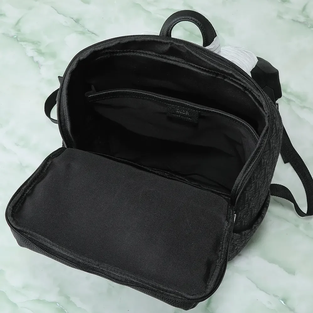 Dior Rider Soft Zipped Backpack Black Dior Oblique Jacquard and Black Grained Calfskin for Men