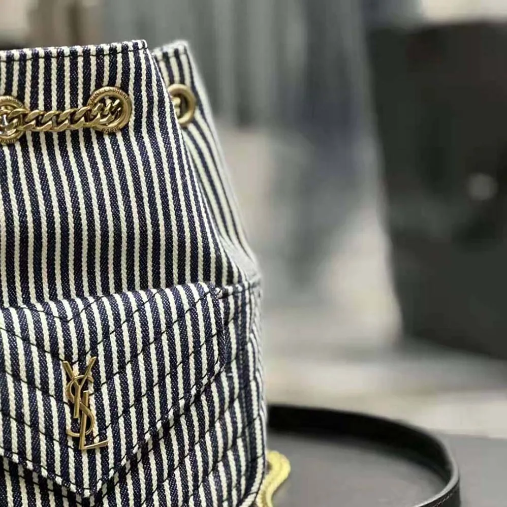 Saint Laurent YSL Joe Mini Bucket Bag in Micro Stripped Denim for Women