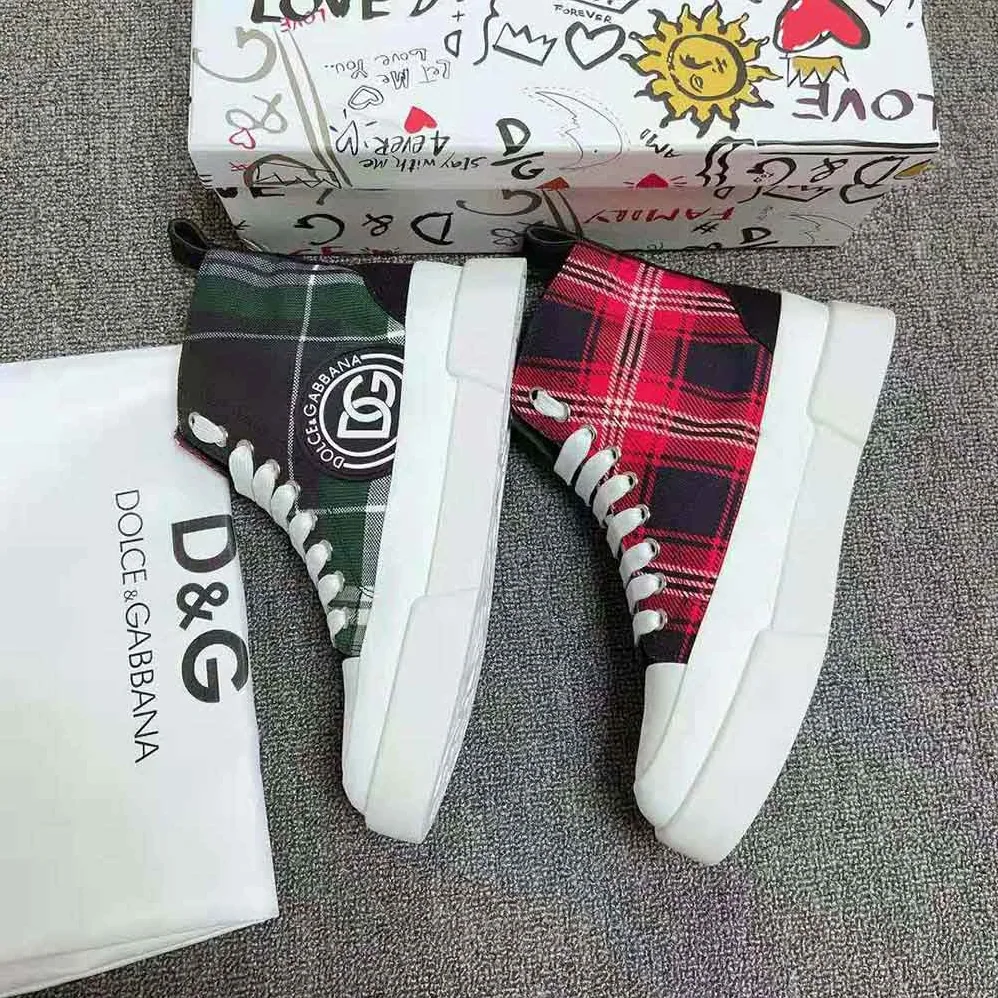 Dolce Gabbana D&G Two-Tone Tartan Portofino Light Mid for Unisex in Top Sneakers