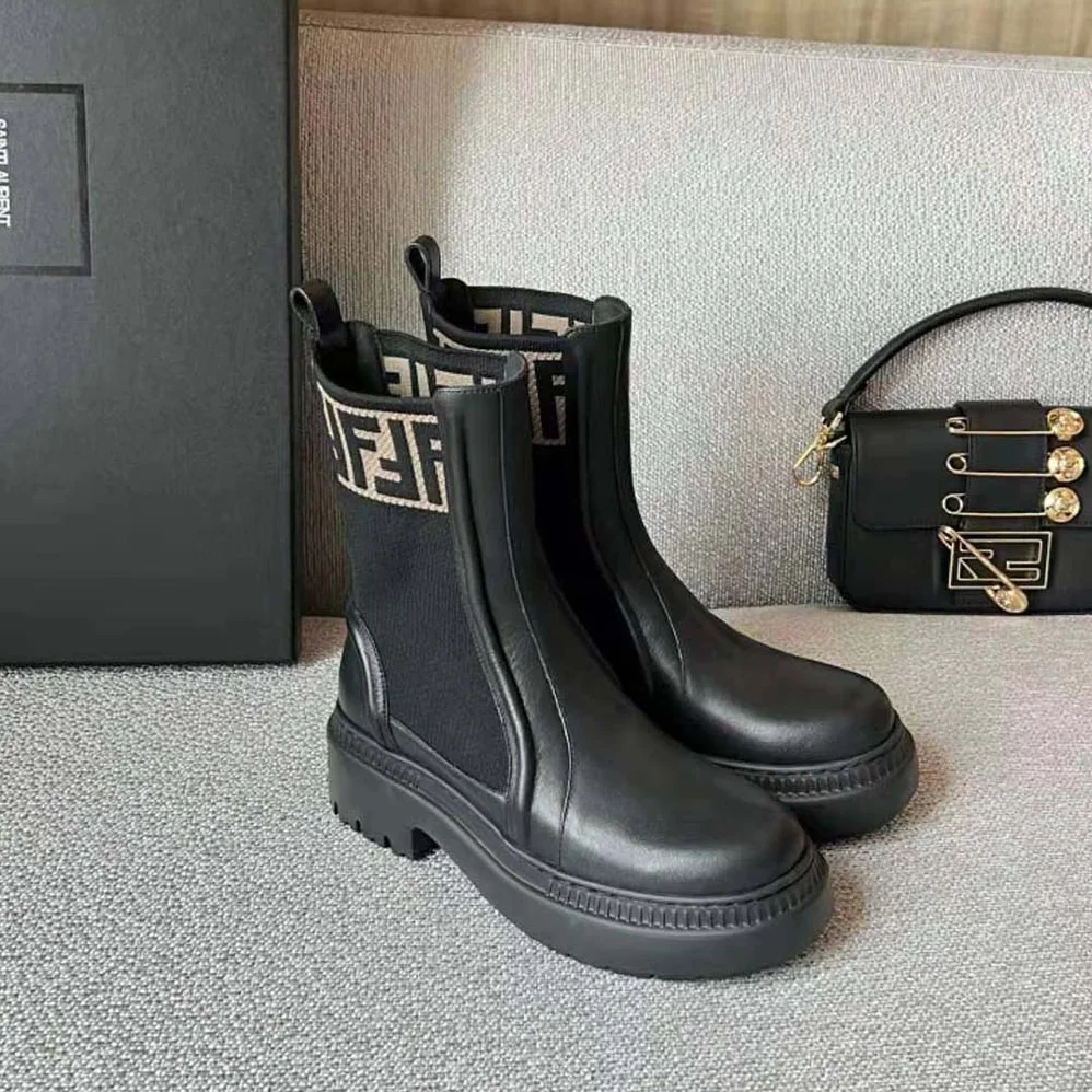 Fendi Domino Black Leather Biker Boots for Women Fendi Domino Black Leather Biker Boots for Women