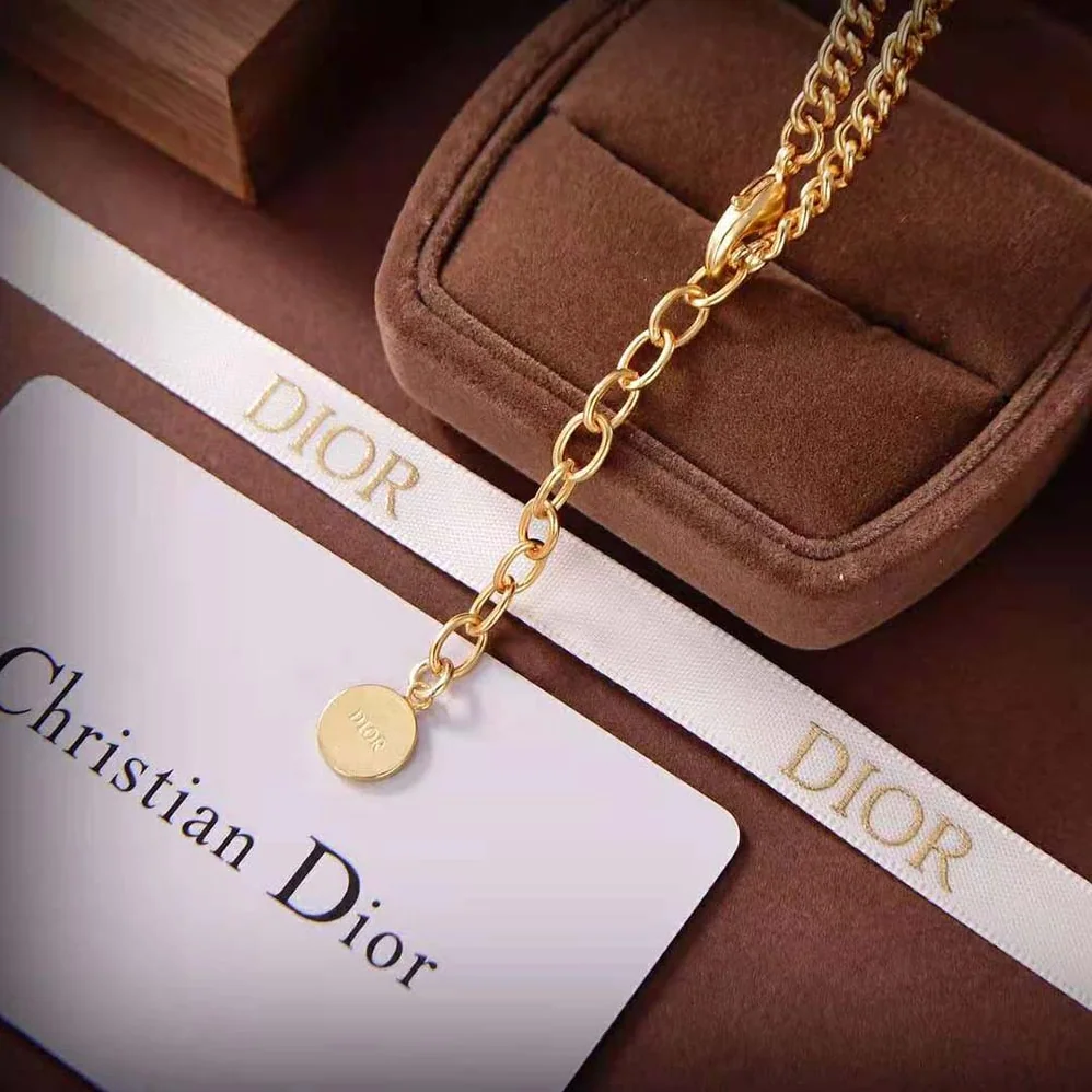 Dior CD Navy Necklace Gold-Finish Metal and Raspberry Lacquer for Women
