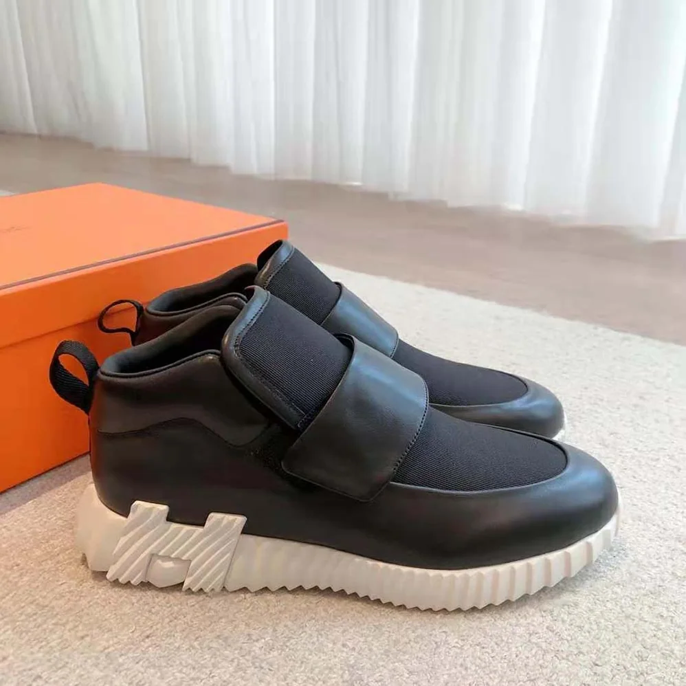 Hermes H Sneaker in Stretch Canvas and Calfskin for Men in Black