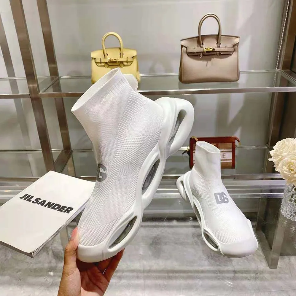 Dolce Gabbana D&G Stretch Mesh Wave Mid-Top Sneakers for Unisex in White