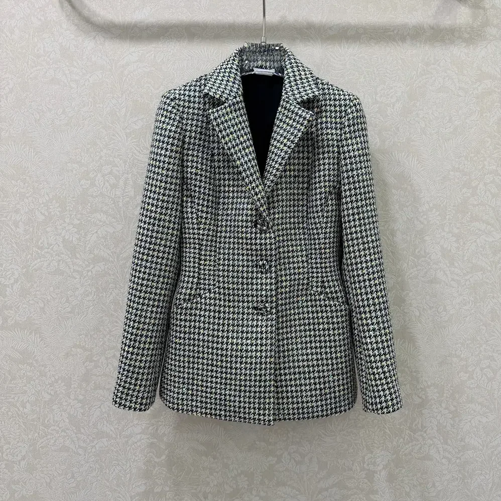 Dior Bar Jacket Black and White Houndstooth Virgin Wool Blend with Multicolor Sequins for Women