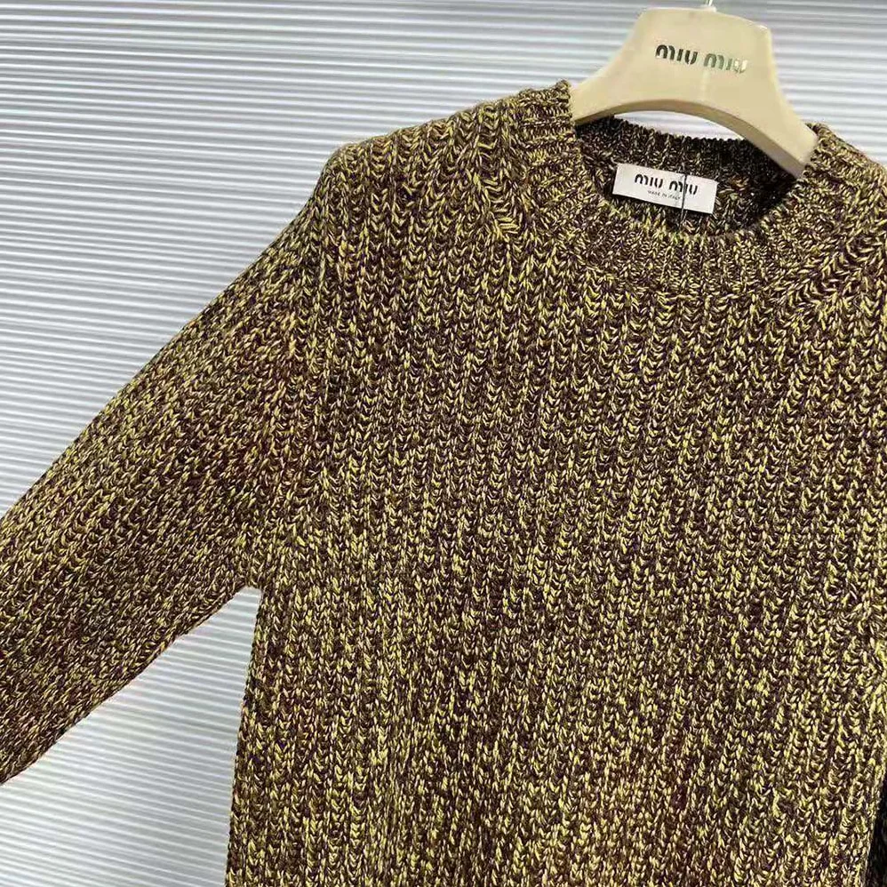 Miu Miu Wool and Cashmere Sweater with Knit Logo Patch for Women in Green Miu Miu Wool and Cashmere Sweater with Knit Logo Patch for Women in Green