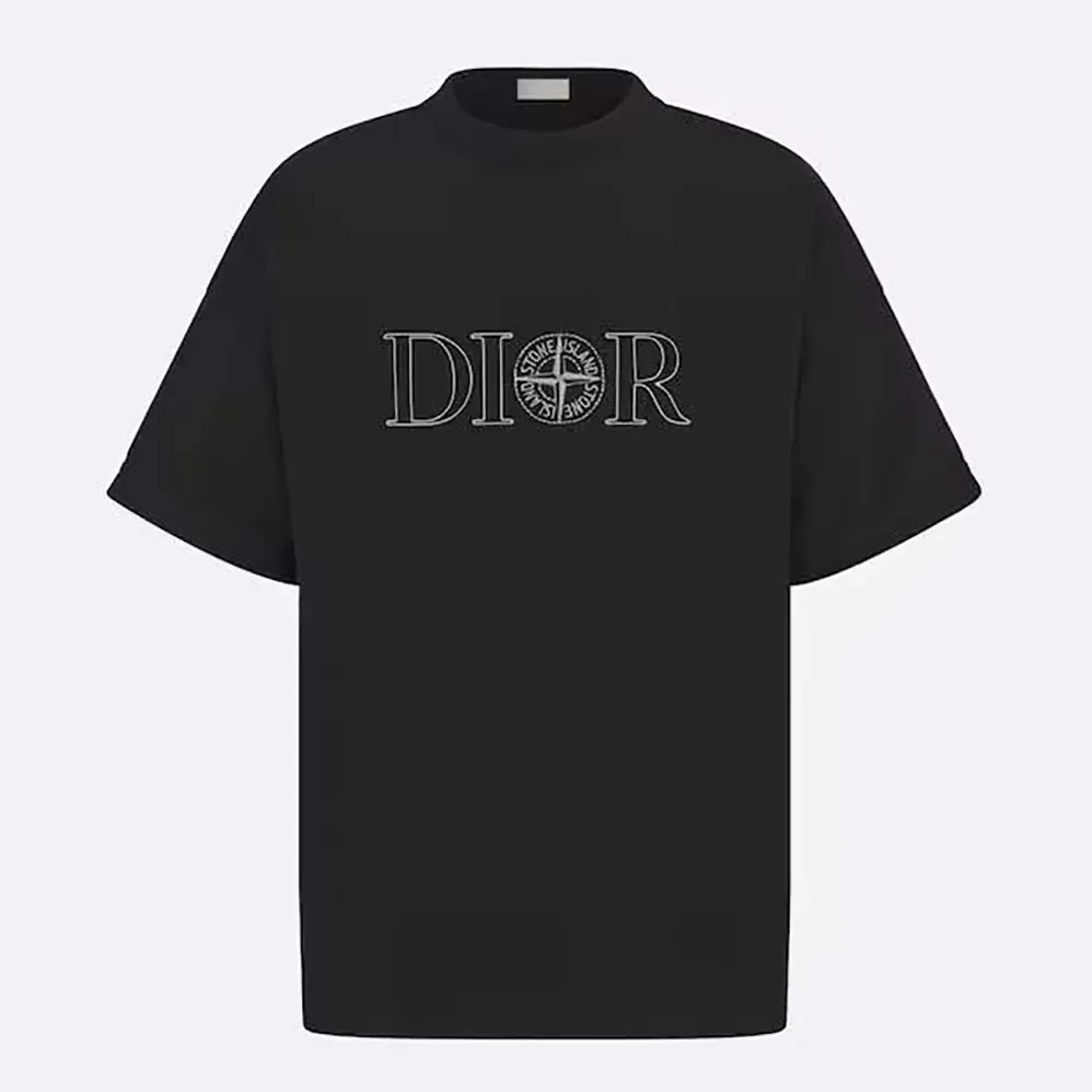 Dior Dior and Stone Island T-shirt Oversized Fit Black Cotton Jersey for Men