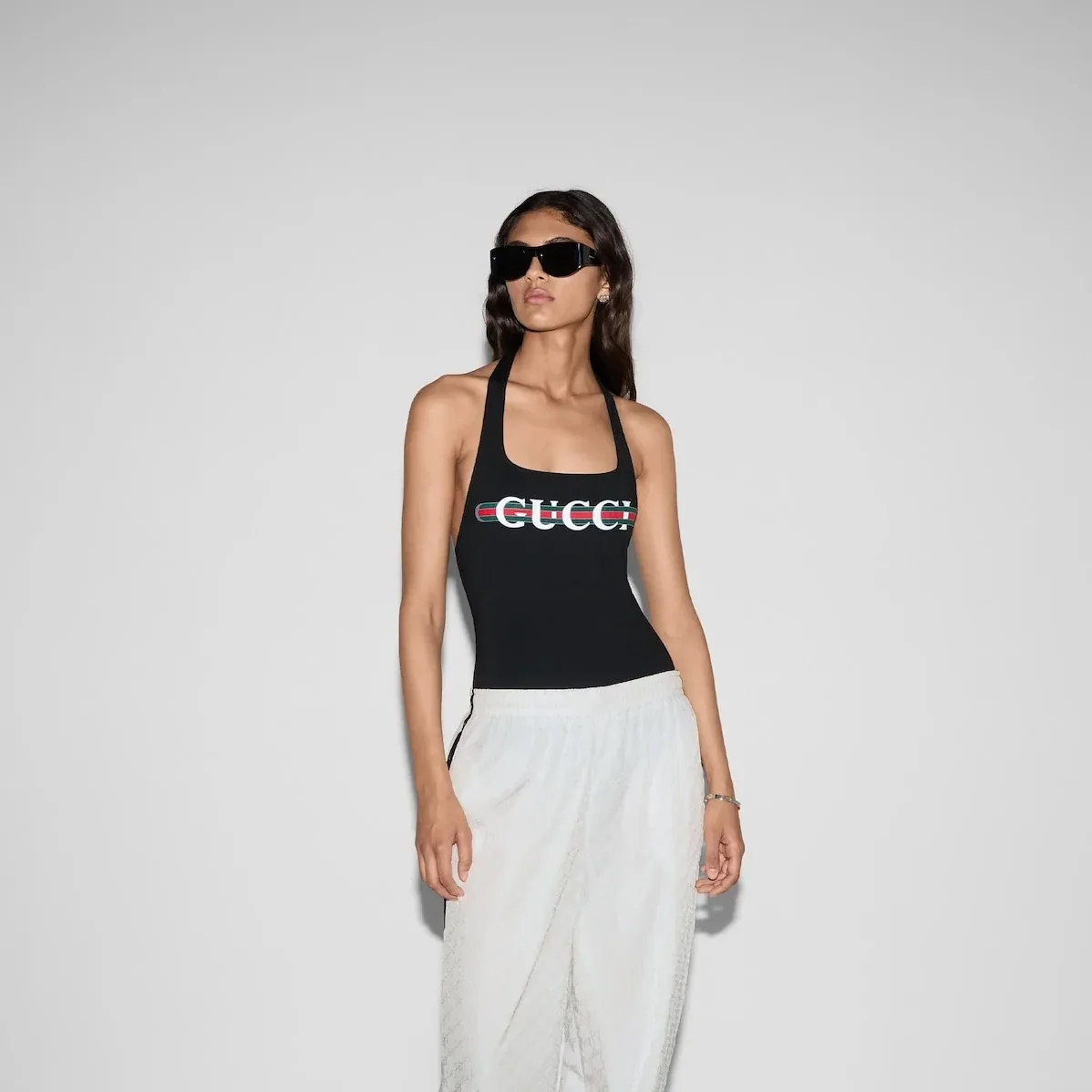 Gucci Sparkling Jersey Swimsuit With Print Black
