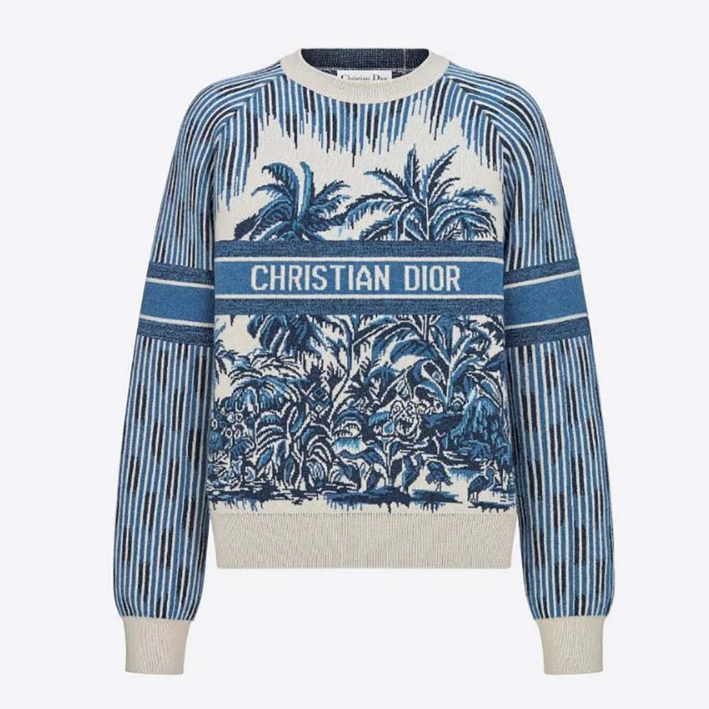 Dior Sweater Navy Blue and White Stretch Cashmere for Women