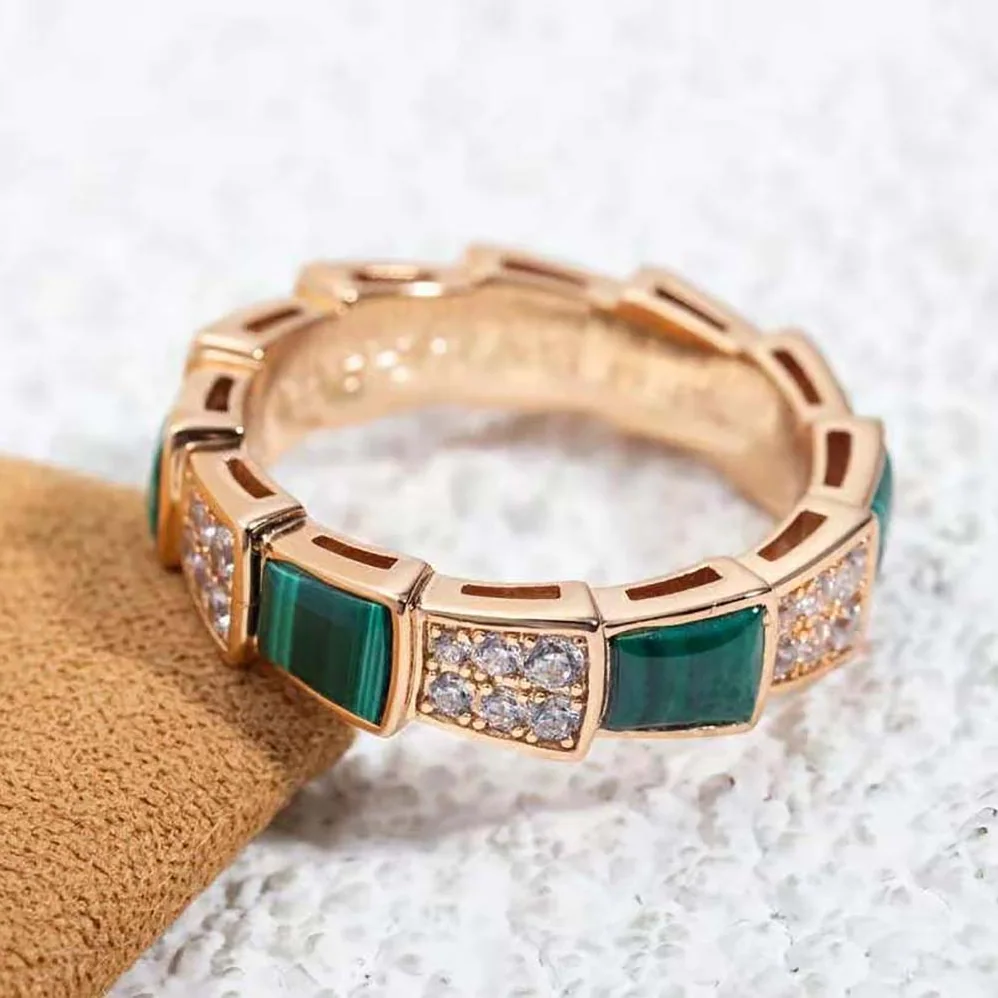 Bvlgari Serpenti Viper Band Ring in 18 KT Rose Gold for Women in Green