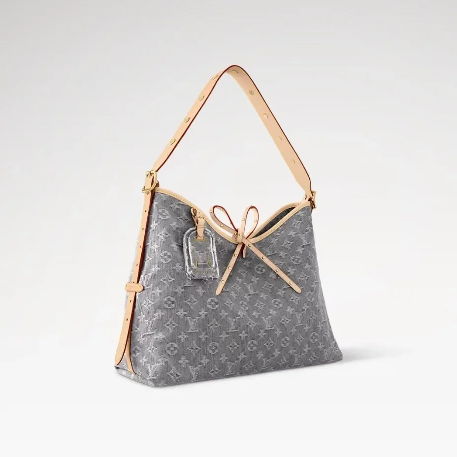 Louis Vuitton CarryAll MM Shoulder Bag in Washed Gray Gold Hardware