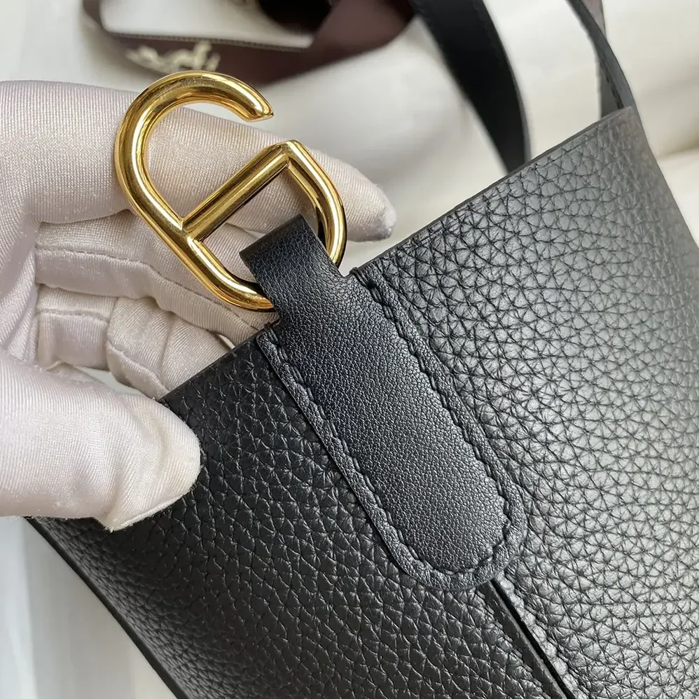 Hermes In the Loop 18 Handbag Clemence Leather for Women in Black/Gold