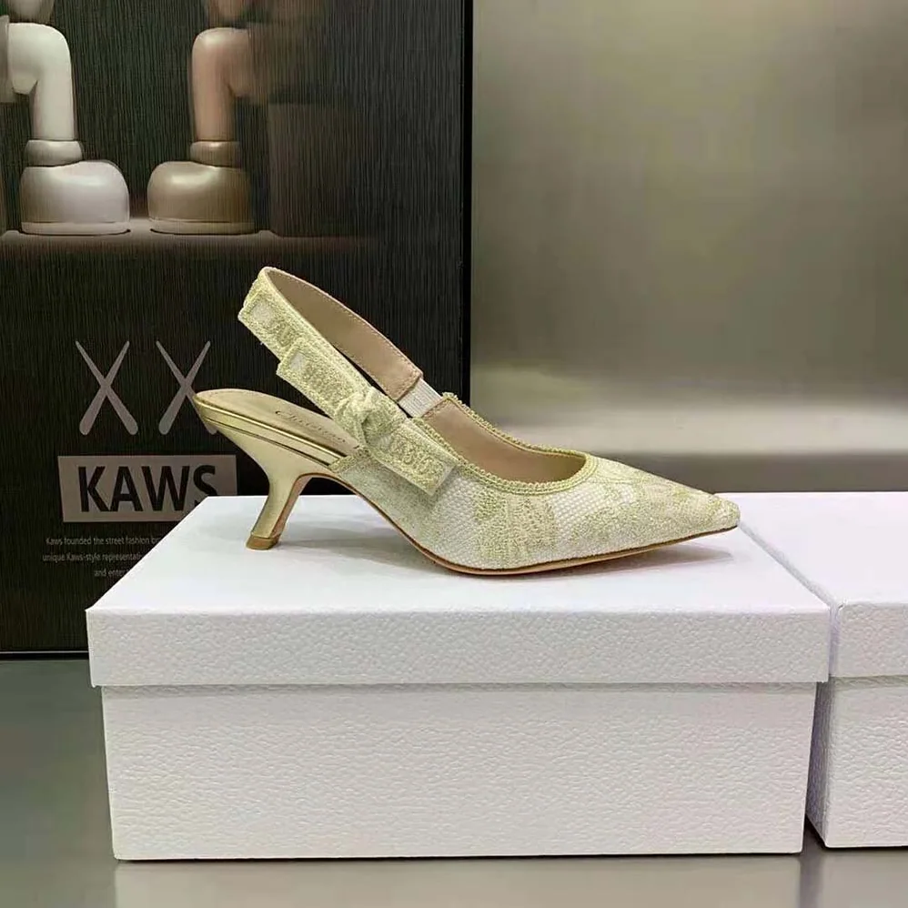 Dior J'Adior Slingback Pump Gold for Women in Tone Cotton Embroidered
