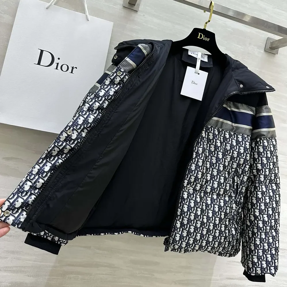Dior Reversible Cropped Puffer Jacket Blue and Ecru Dior Oblique Quilted Technical Taffeta for Men