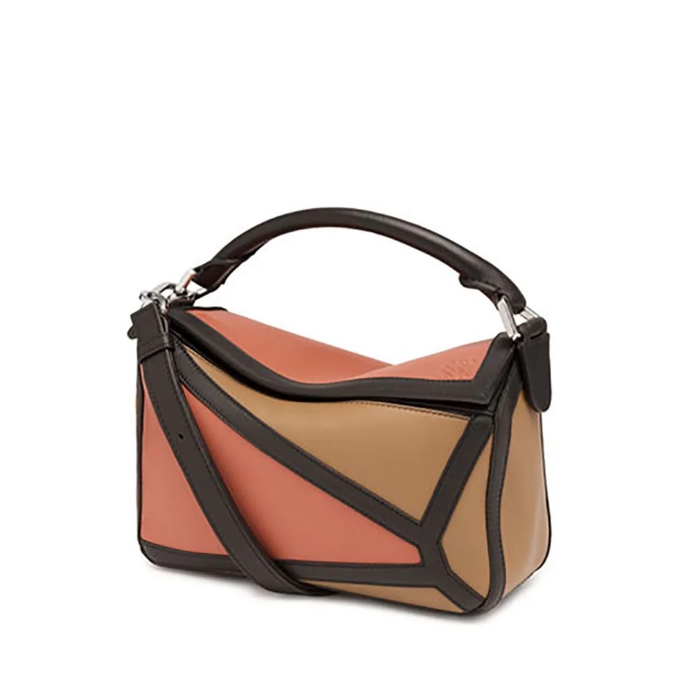 Loewe Puzzle Graphic Small Bag Pink Tulip for Women in Mocca Loewe Puzzle Graphic Small Bag Pink Tulip for Women in Mocca
