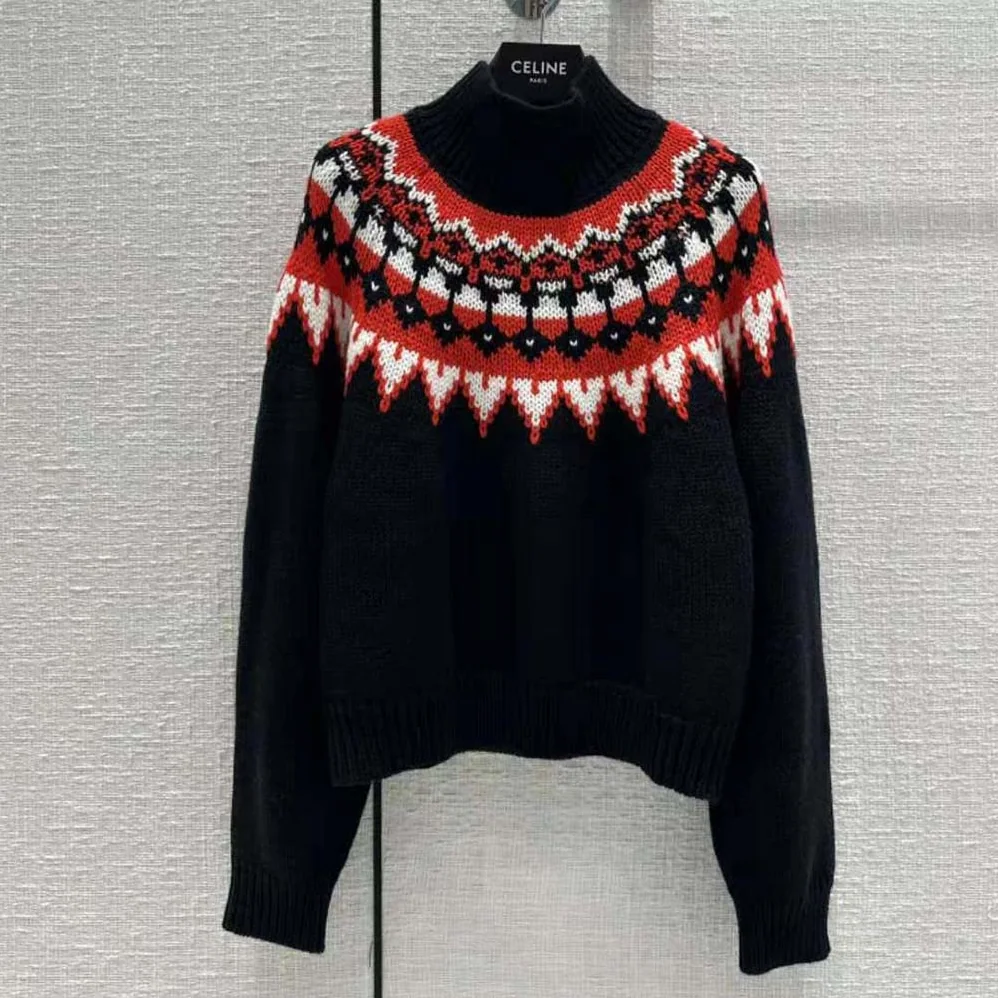 Celine High-Neck Sweater in Fair Isle Cashmere for Women Celine High-Neck Sweater in Fair Isle Cashmere for Women