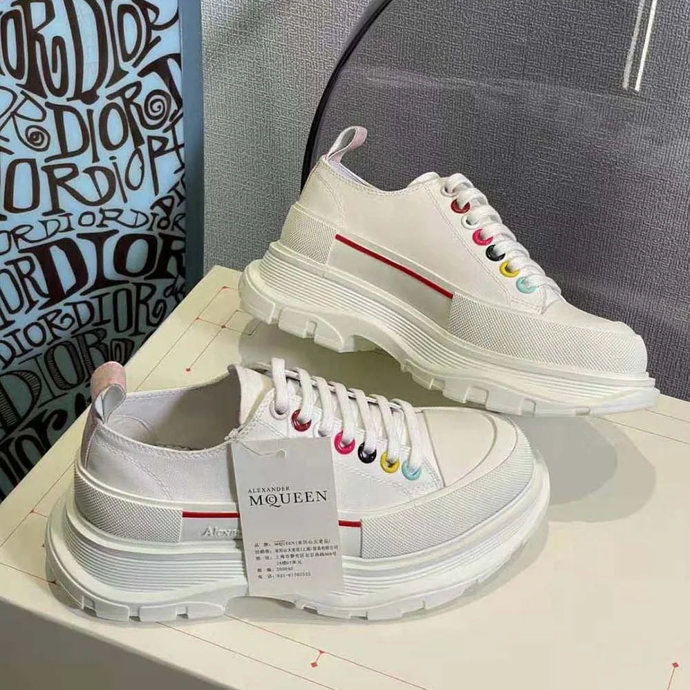 Alexander Mcqueen White Canvas Tread Slick Lace Up for Women Alexander Mcqueen White Canvas Tread Slick Lace Up for Women