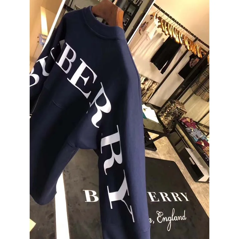 Burberry Logo Print Cotton Oversized Top for Men in Navy Burberry Logo Print Cotton Oversized Top for Men in Navy
