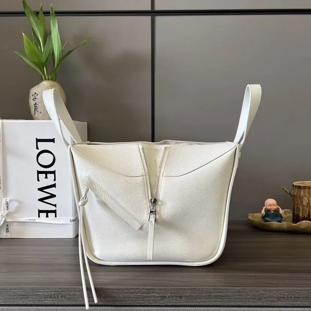 Loewe Compact Hammock Bag in Soft Grained Calfskin for Unisex in White