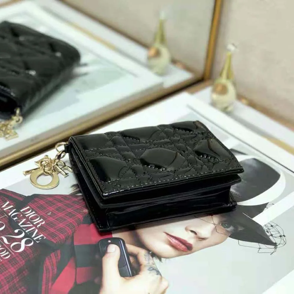 Dior Mini Lady Dior Wallet Patent Cannage Calfskin for Women in Black Dior Mini Lady Dior Wallet Patent Cannage Calfskin for Women in Black