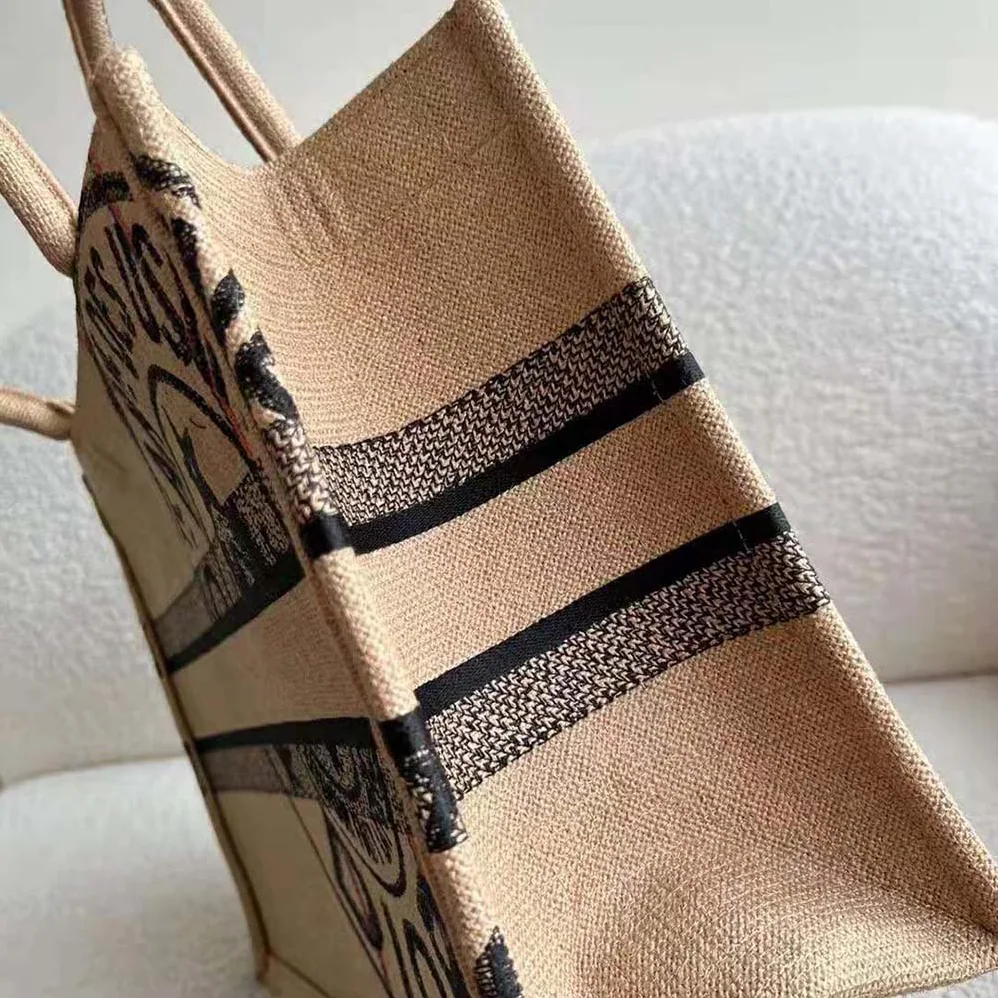 Dior Medium Dior Book Tote Beige Jute Canvas Embroidered with Dior Union Motif for Women Dior Medium Dior Book Tote Beige Jute Canvas Embroidered with Dior Union Motif for Women