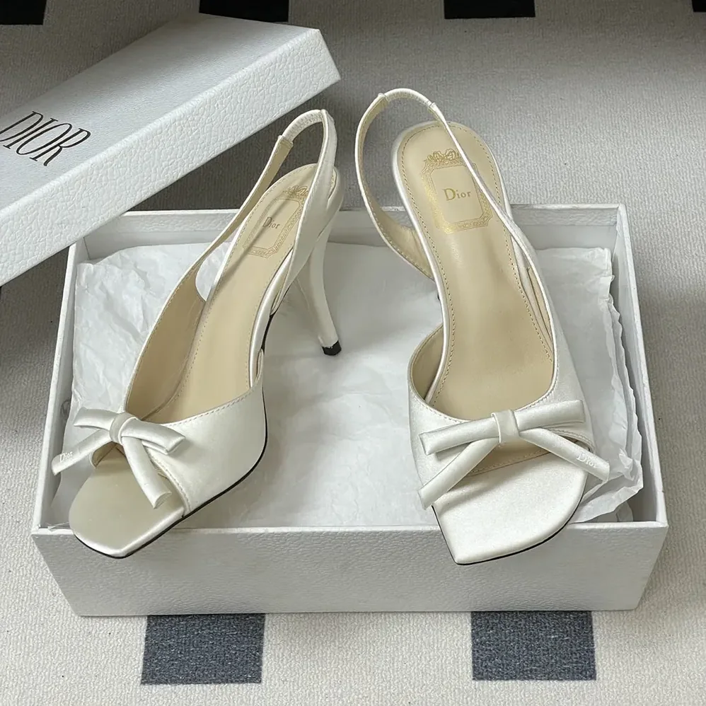 Dior Dior Bow Heeled Slingback Sandal White Satin for Women Dior Dior Bow Heeled Slingback Sandal White Satin for Women