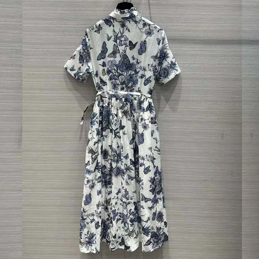 Dior Mid-length Shirt Dress White and Pastel Midnight Blue Cotton Voile for Women Dior Mid-length Shirt Dress White and Pastel Midnight Blue Cotton Voile for Women