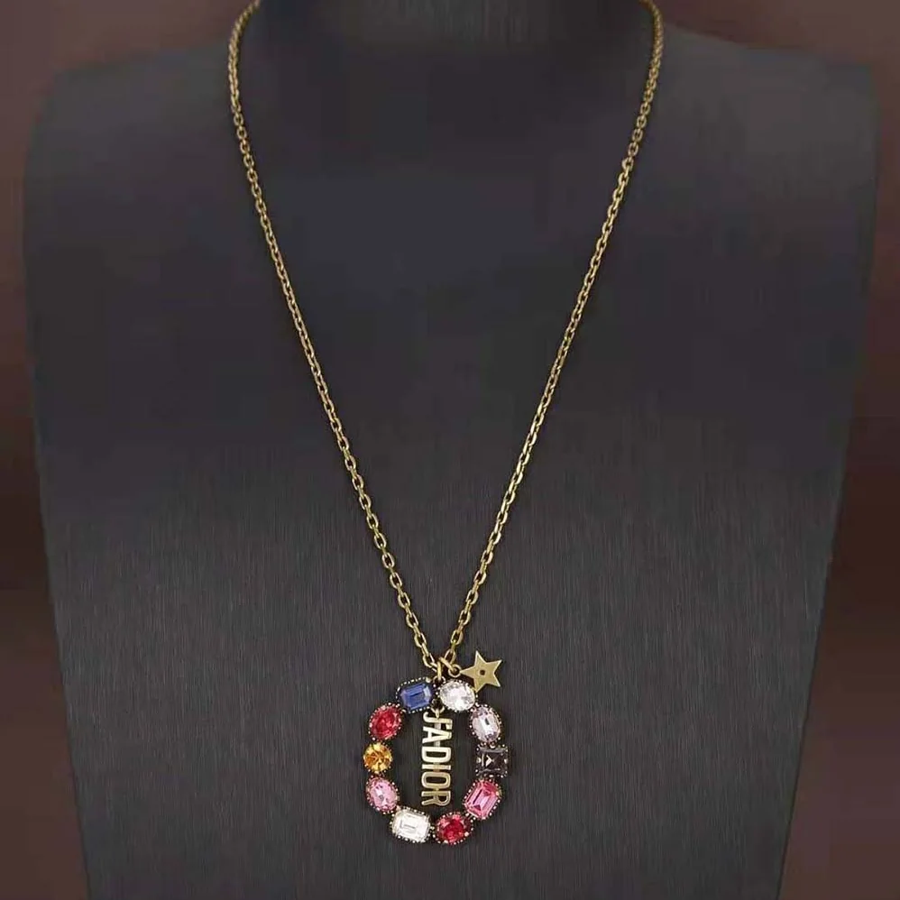 Dior J'Adior Necklace Antique Gold-Finish Metal and Multicolor Crystals for Women