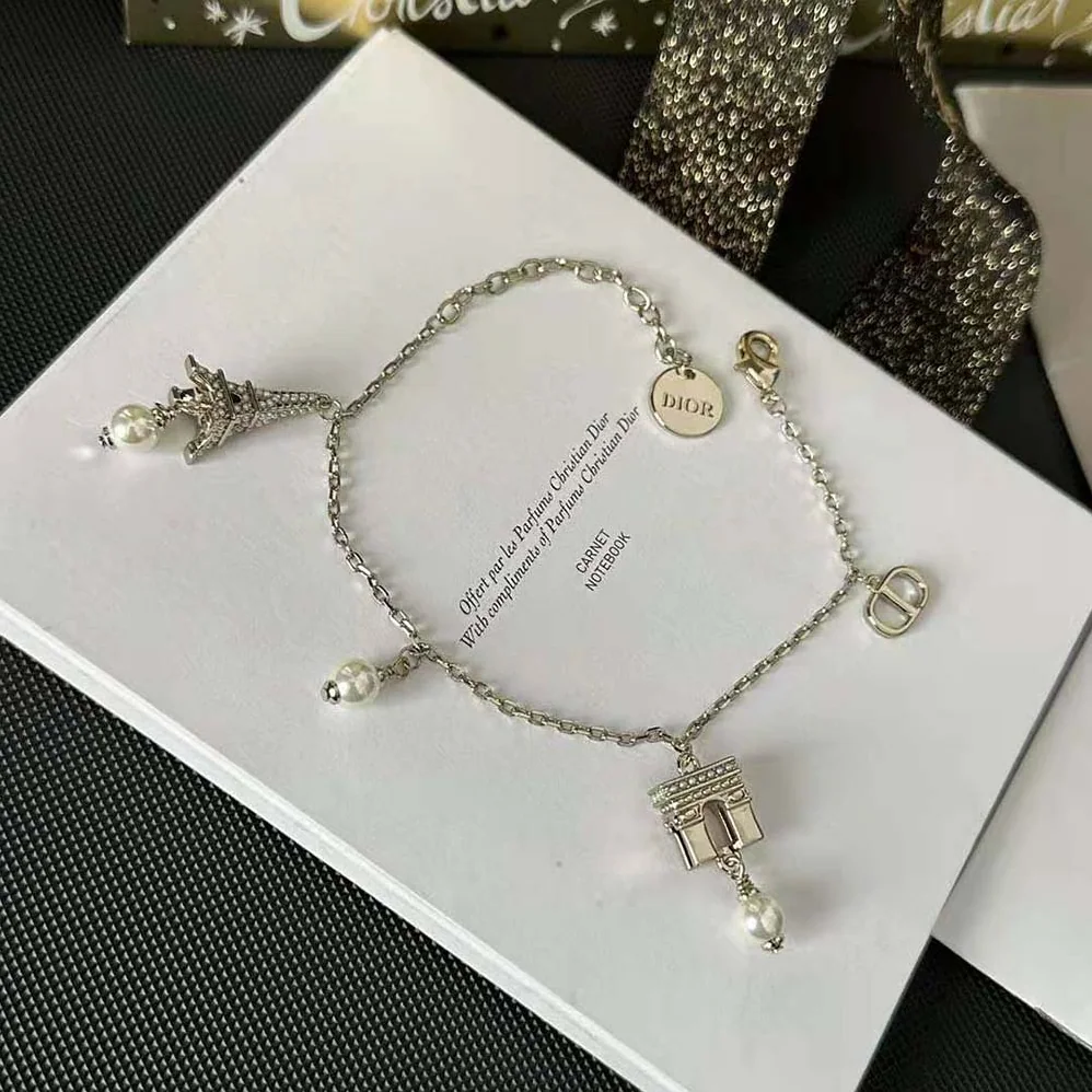 Dior Plan De Paris Bracelet Gold-Finish Metal and White Resin Pearls for Women