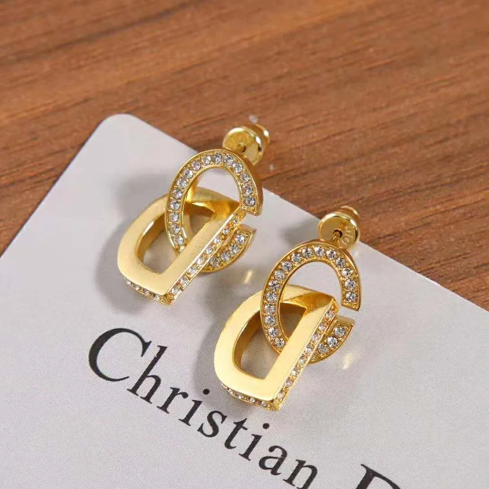Dior CD Lock Earrings Gold-Finish Metal and Silver for Women in Tone Crystals