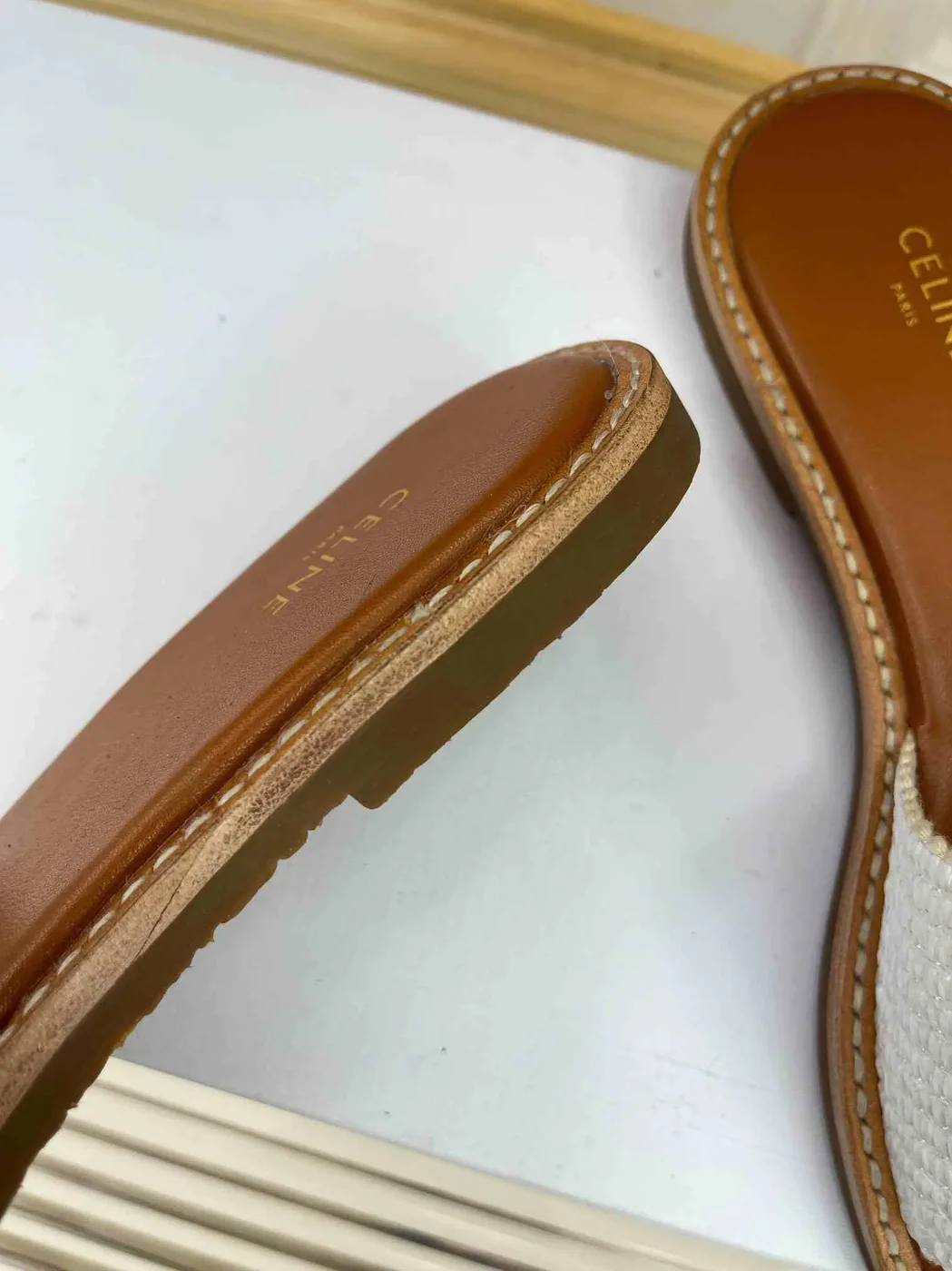 Celine Lympia Flat In Raffia White Celine Lympia Flat In Raffia White