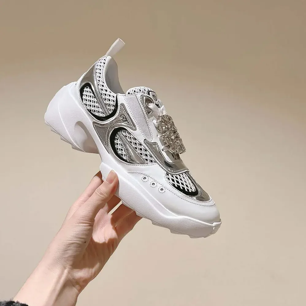 Roger Vivier Viv' on the Run Sneakers in Leather and Fabric for Women in White Roger Vivier Viv' on the Run Sneakers in Leather and Fabric for Women in White