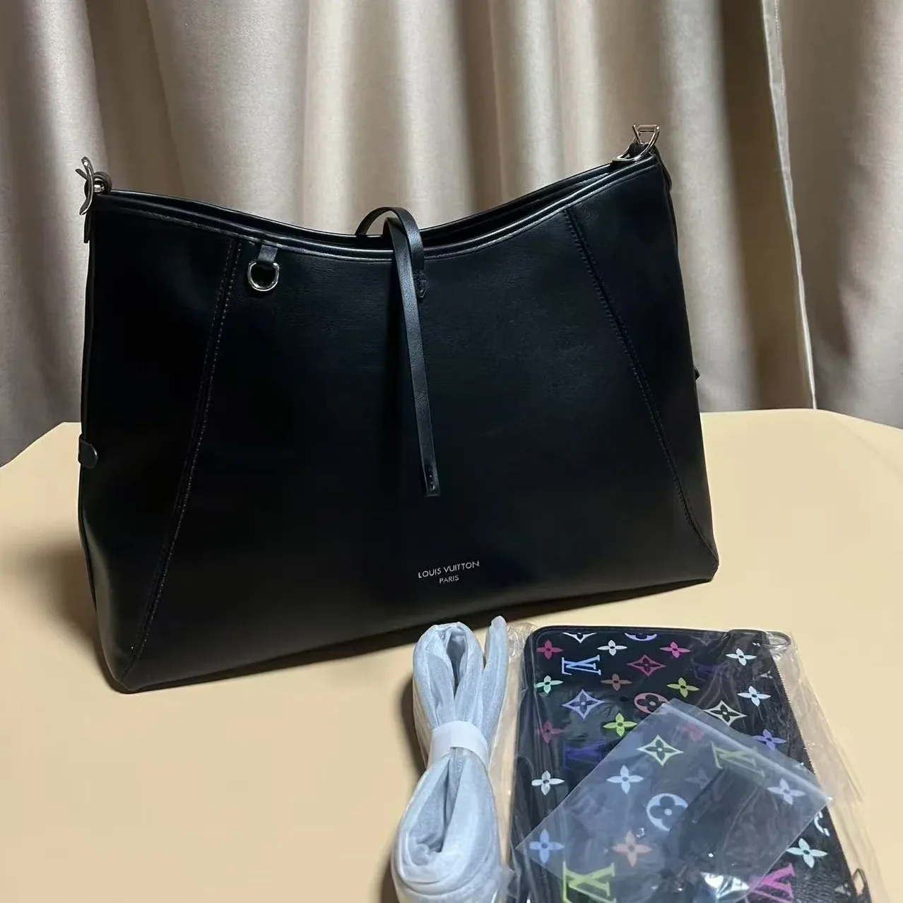 Louis Vuitton LV x TM CarryAll Vibe MM Shoulder Bag in Black Silver Hardware