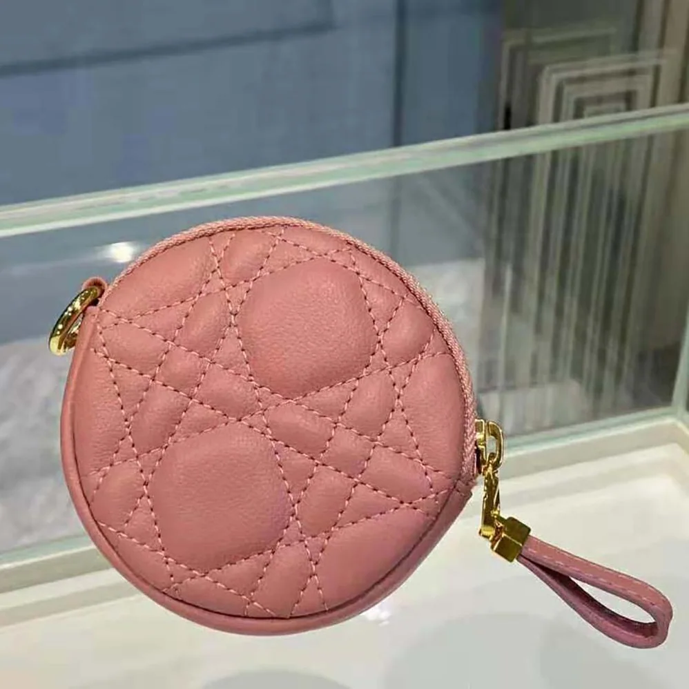 Dior Detachable Dior Caro Round Coin Purse for Women in Pink