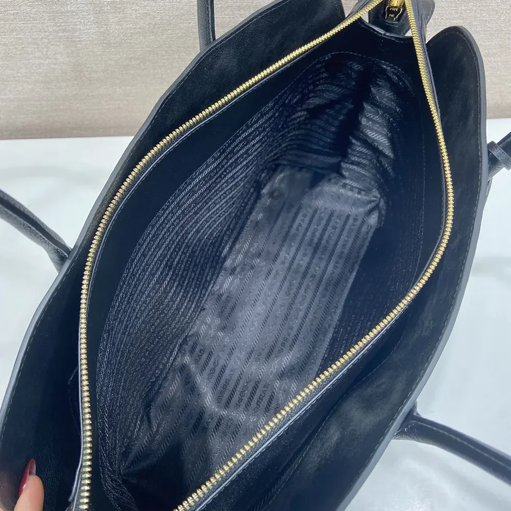 Prada Large Leather Tote Bag for Women in Black