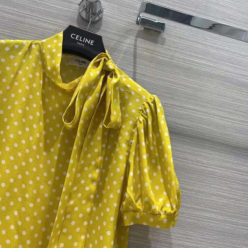 Celine Lavalliere Blouse in Crepe De Chine for Women in Yellow Celine Lavalliere Blouse in Crepe De Chine for Women in Yellow