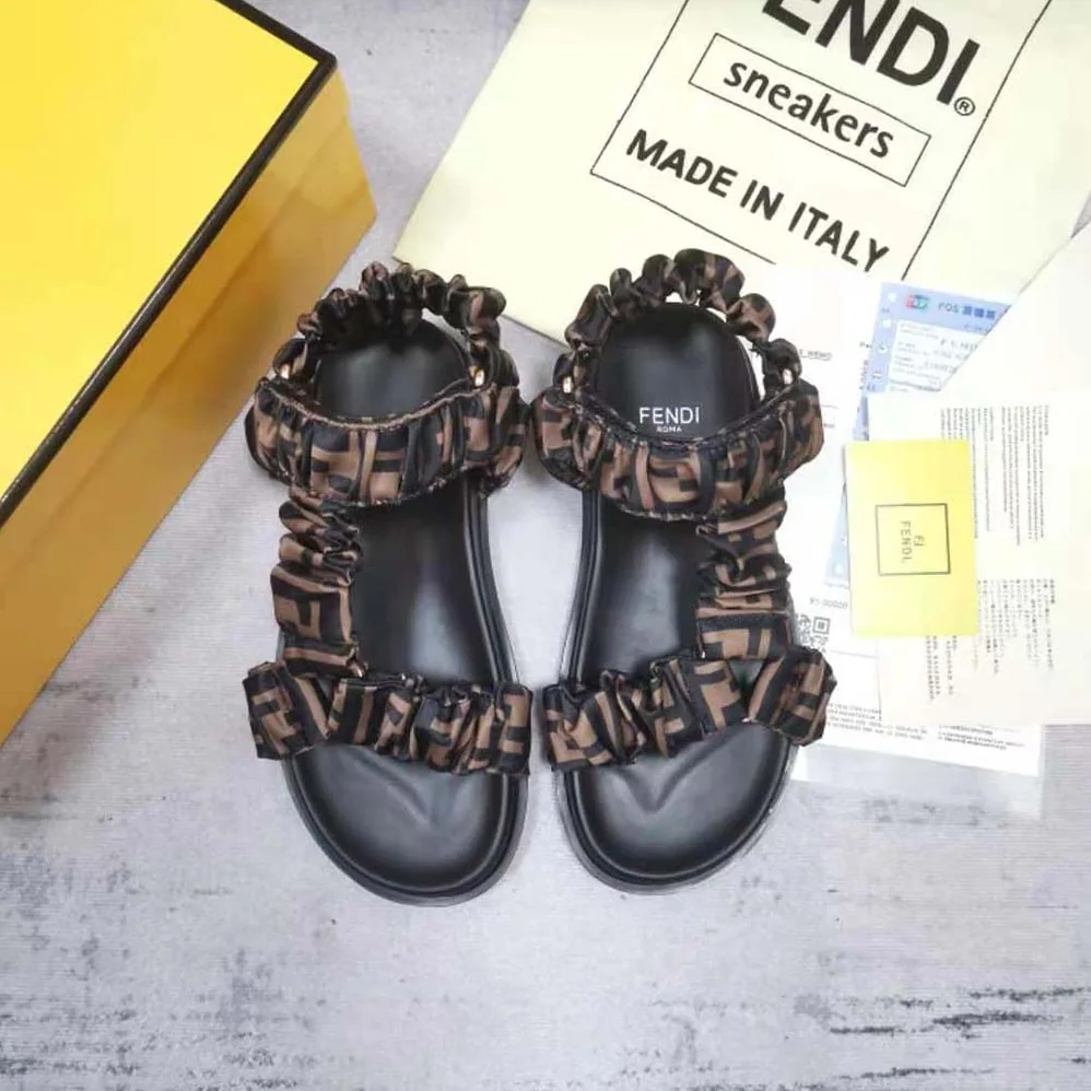 Fendi Fendi Feel Brown Satin Sandals for Women