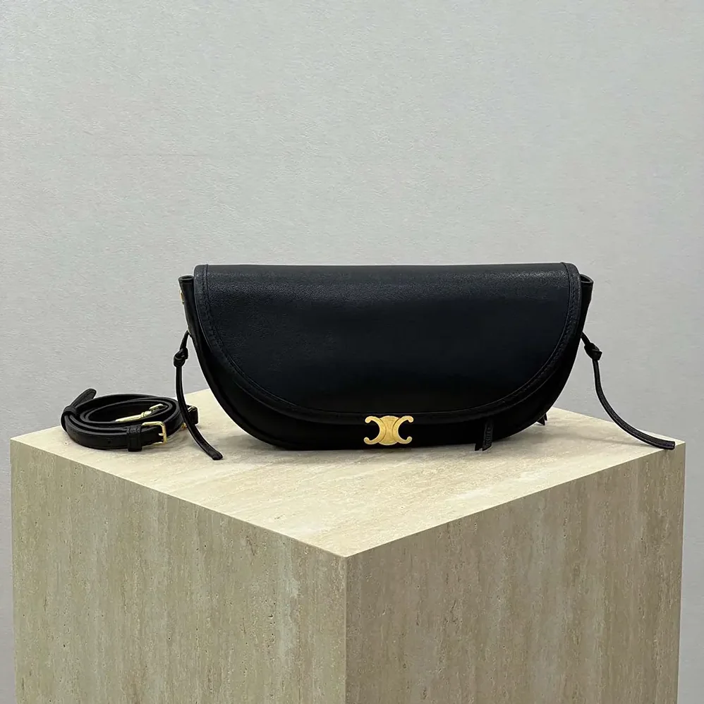 Celine Little Halfmoon Soft Triomphe in Supple Shiny Lambskin for Women in Black Celine Little Halfmoon Soft Triomphe in Supple Shiny Lambskin for Women in Black