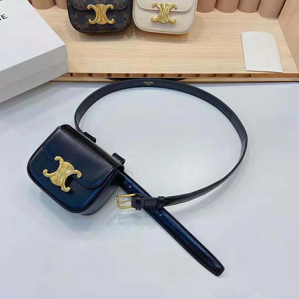 Celine Belt Bag Triomphe Belt in Shiny Calfskin for Women in Black