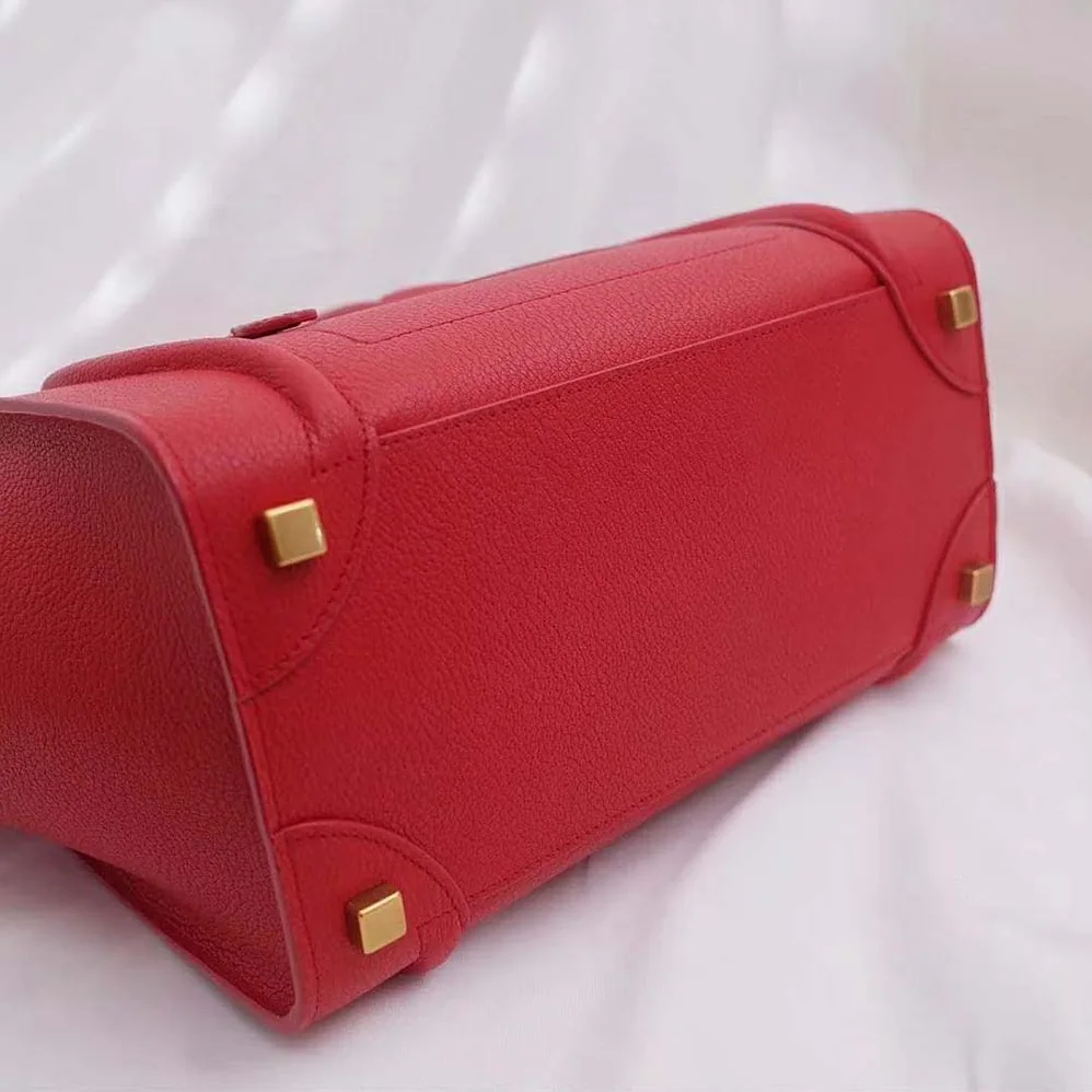 Celine Micro Luggage Handbag in Drummed Calfskin for Women in Red