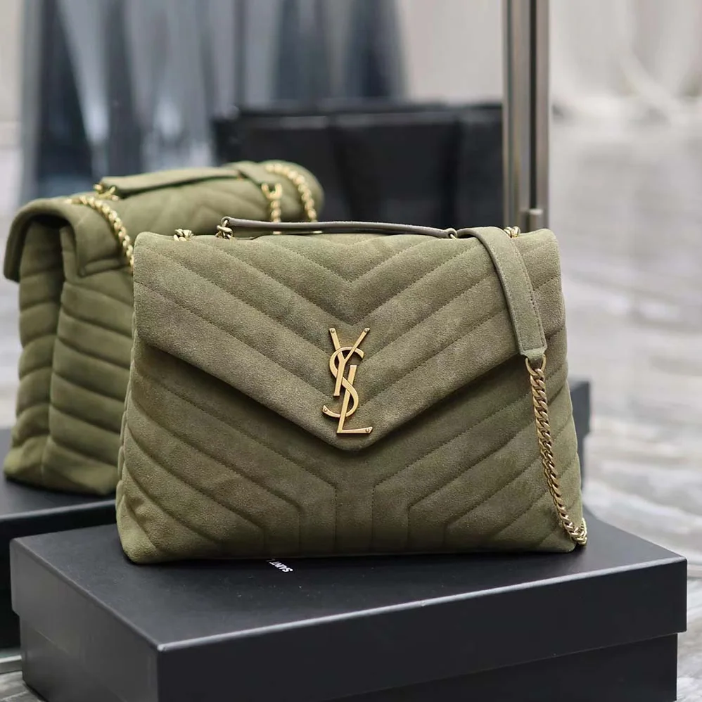 Saint Laurent YSL Loulou Medium in Quilted “Y” Suede for Women in Green Saint Laurent YSL Loulou Medium in Quilted “Y” Suede for Women in Green