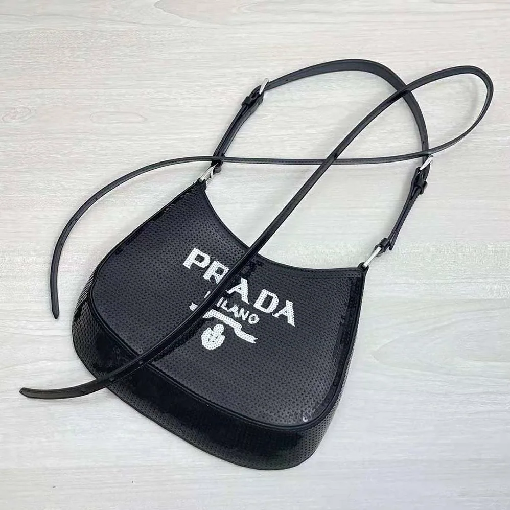 Prada Cleo Sequined Bag with Embroidered Lettering Logo on the Front for Women