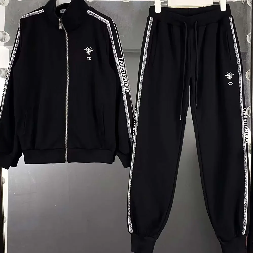 Dior Black & White Tracksuit with Iconic Stripes & Bee Embroidery for Men