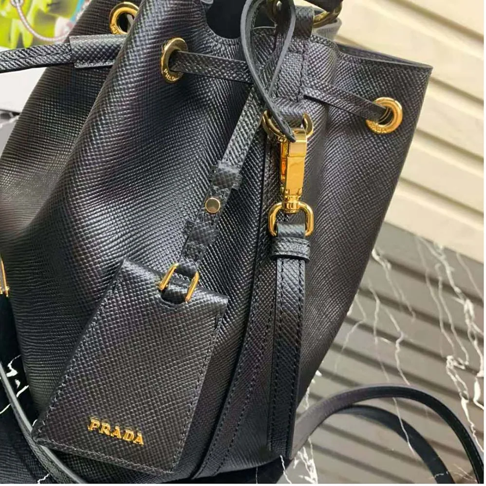 Prada Saffiano Leather Bucket Bag for Women in Black