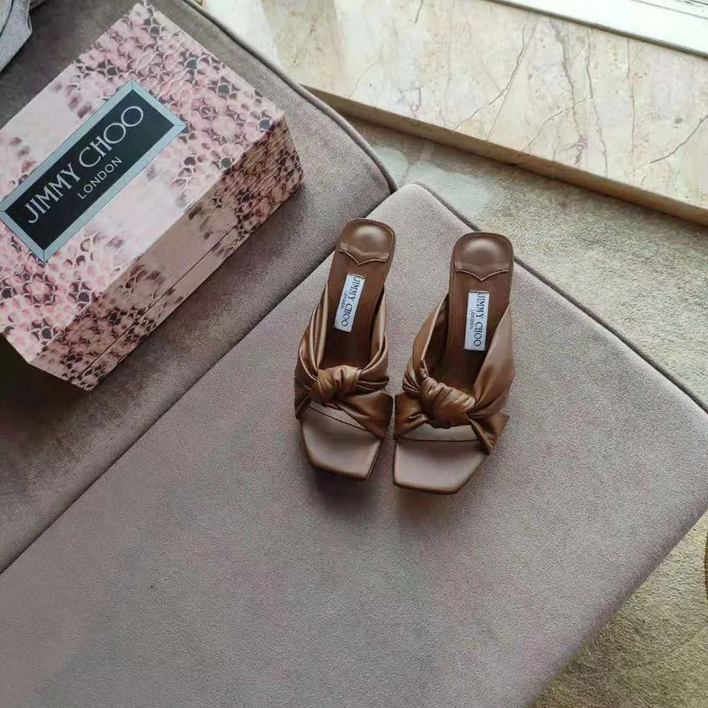 Jimmy Choo Avenue 50 Latte Nappa Leather Mules for Women in Brown Jimmy Choo Avenue 50 Latte Nappa Leather Mules for Women in Brown