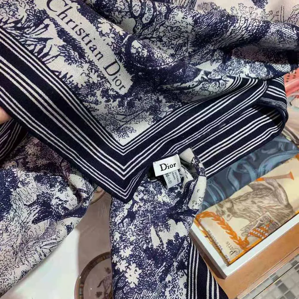 Dior Toile De Jouy Square Scarf Blue Silk Twill for Women Dior Toile De Jouy Square Scarf Blue Silk Twill for Women
