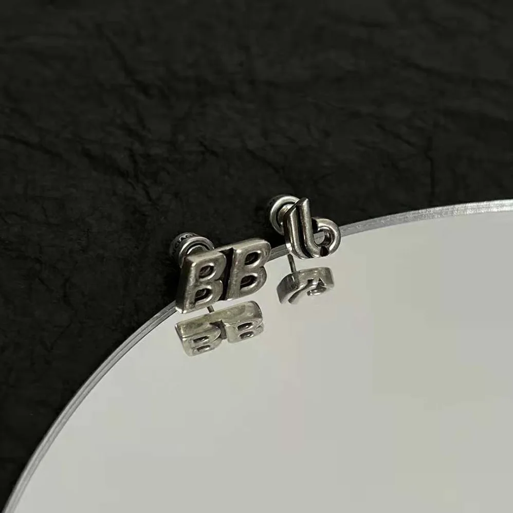 Balenciaga Logomania BB Double B Earrings in Antique Silver Brass for Women Balenciaga Logomania BB Double B Earrings in Antique Silver Brass for Women